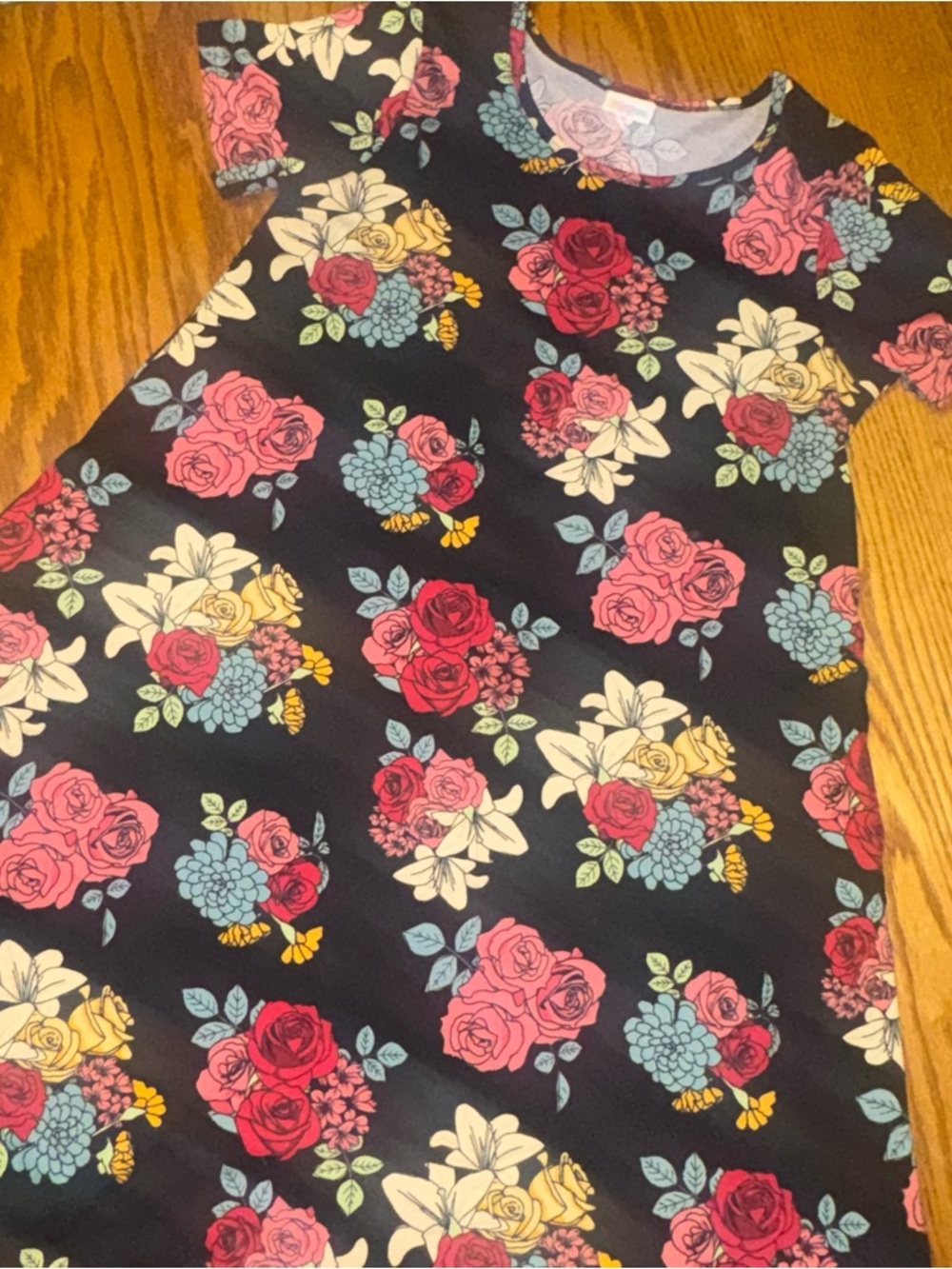 Lularoe Jessie Black Floral A-line Dress with Pockets